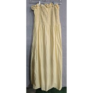 H&M Womens Yellow Smocked Maxi Dress Size Medium Cotton Off Shoulder Cottagecore